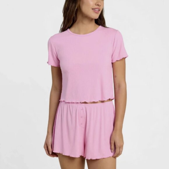Nuuds Bubblegum Pink Short Sleeve Soft Mini Rib Pajama Tee - Picture 2 of 2